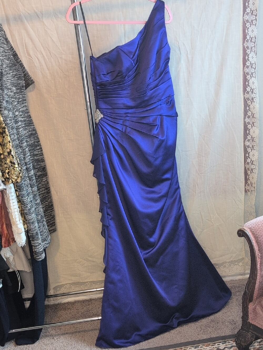 One-Shoulder Royal Purple Evening Gown